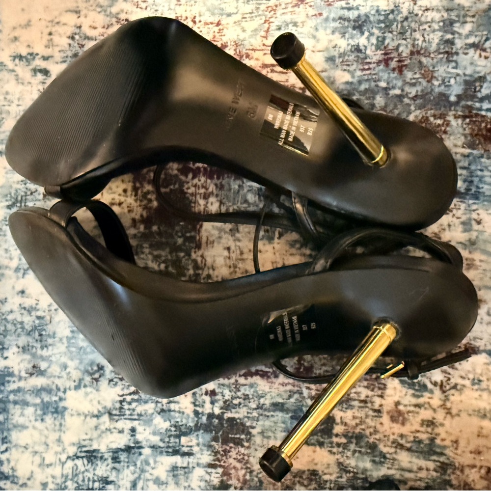 Nine West Reina Black and Gold Women's Stiletto Sandals - Picture 10 of 11